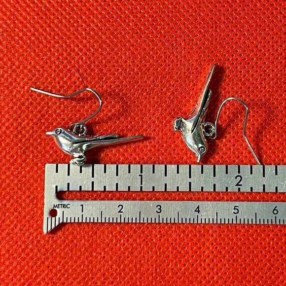 Mockingbird Antique Silver Tone French Hook Pierced Earrings - Picture 2 of 2
